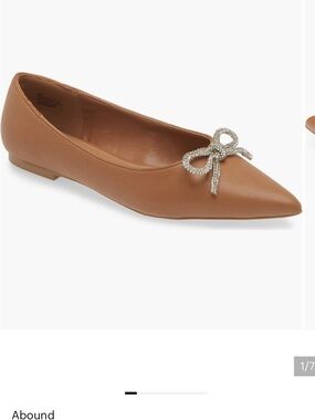 Abound Tan Pointed-Toe Flats with Crystal Bow NWOT Sz 6.5M